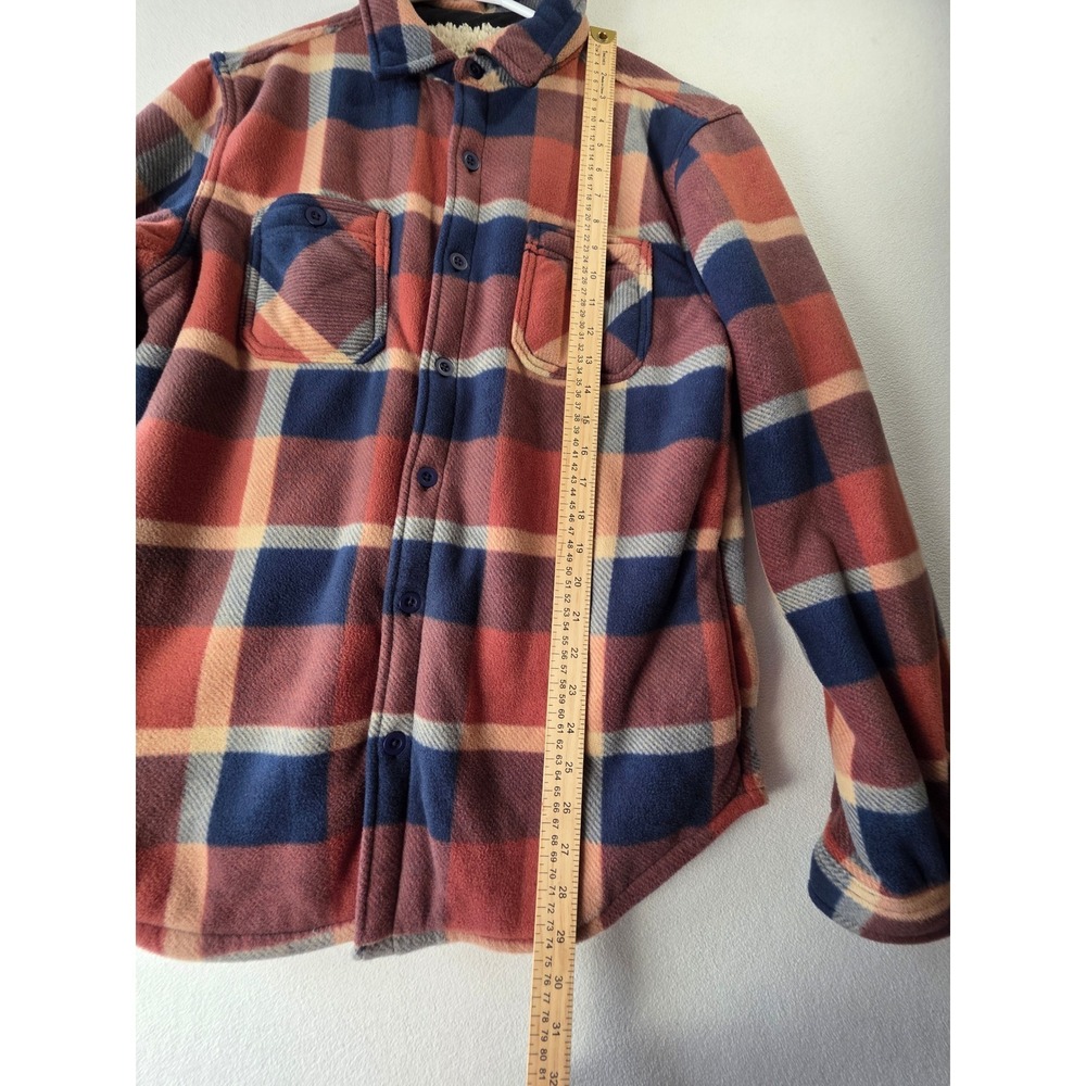 Berkley Jensen Sherpa Lined Plaid Shirt Jacket Mens Medium Orange Navy Fleece - Picture 6 of 8